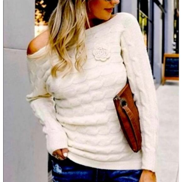 Military Hippie Sweaters - Military Hippie Forever Roses Cream Knit Sweater Size S NWT
